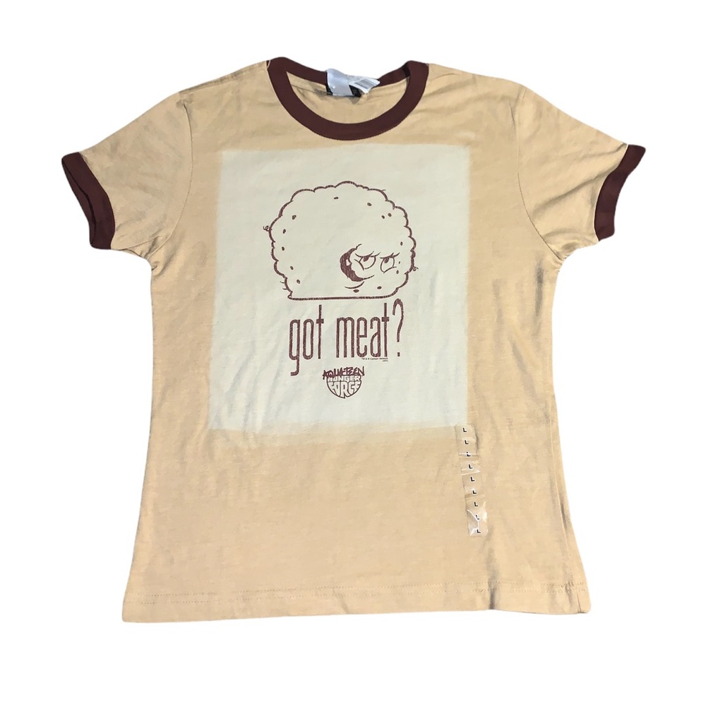 Vintage 2003 Meatwad Got Meat? Aqua Teen Hunger Force Womens Ringer Shirt